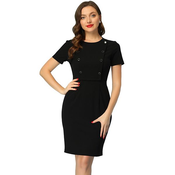 Women's Business Casual Round Neck Short Sleeve Knit Bodycon Sheath Dress