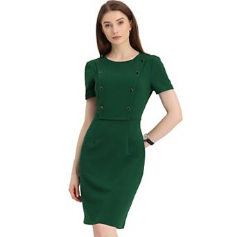 Women's Business Casual Round Neck Short Sleeve Knit Bodycon Sheath Dress