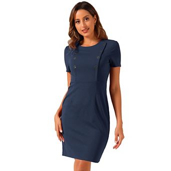Women's Business Casual Round Neck Short Sleeve Knit Bodycon Sheath Dress
