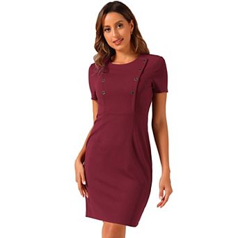 Women's Business Casual Round Neck Short Sleeve Knit Bodycon Sheath Dress