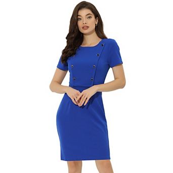 Women's Business Casual Round Neck Short Sleeve Knit Bodycon Sheath Dress
