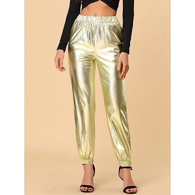 Women's Party Sparkle Shiny High Waist Metallic Jogger Pants