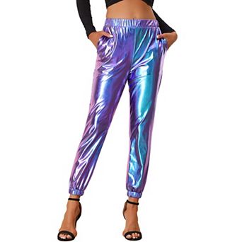 Women's Party Sparkle Shiny High Waist Metallic Jogger Pants
