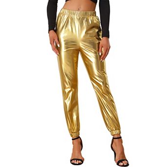 Women's Party Sparkle Shiny High Waist Metallic Jogger Pants