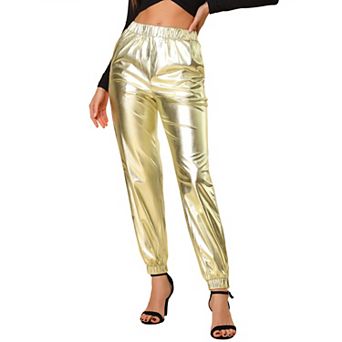 Women's Party Sparkle Shiny High Waist Metallic Jogger Pants