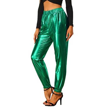 Women's Party Sparkle Shiny High Waist Metallic Jogger Pants