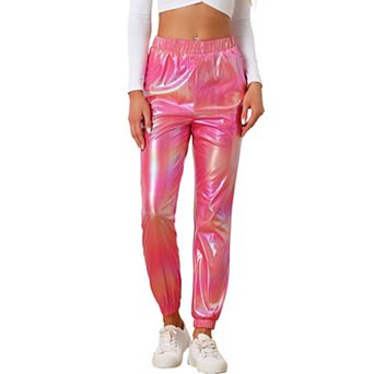 Women's Party Sparkle Shiny High Waist Metallic Jogger Pants