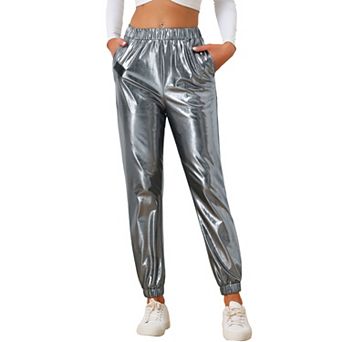 Women's Party Sparkle Shiny High Waist Metallic Jogger Pants