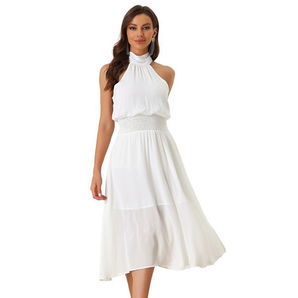 Women's Halter Neck Tie Back Flowy Sleeveless Cocktail Maxi Dress