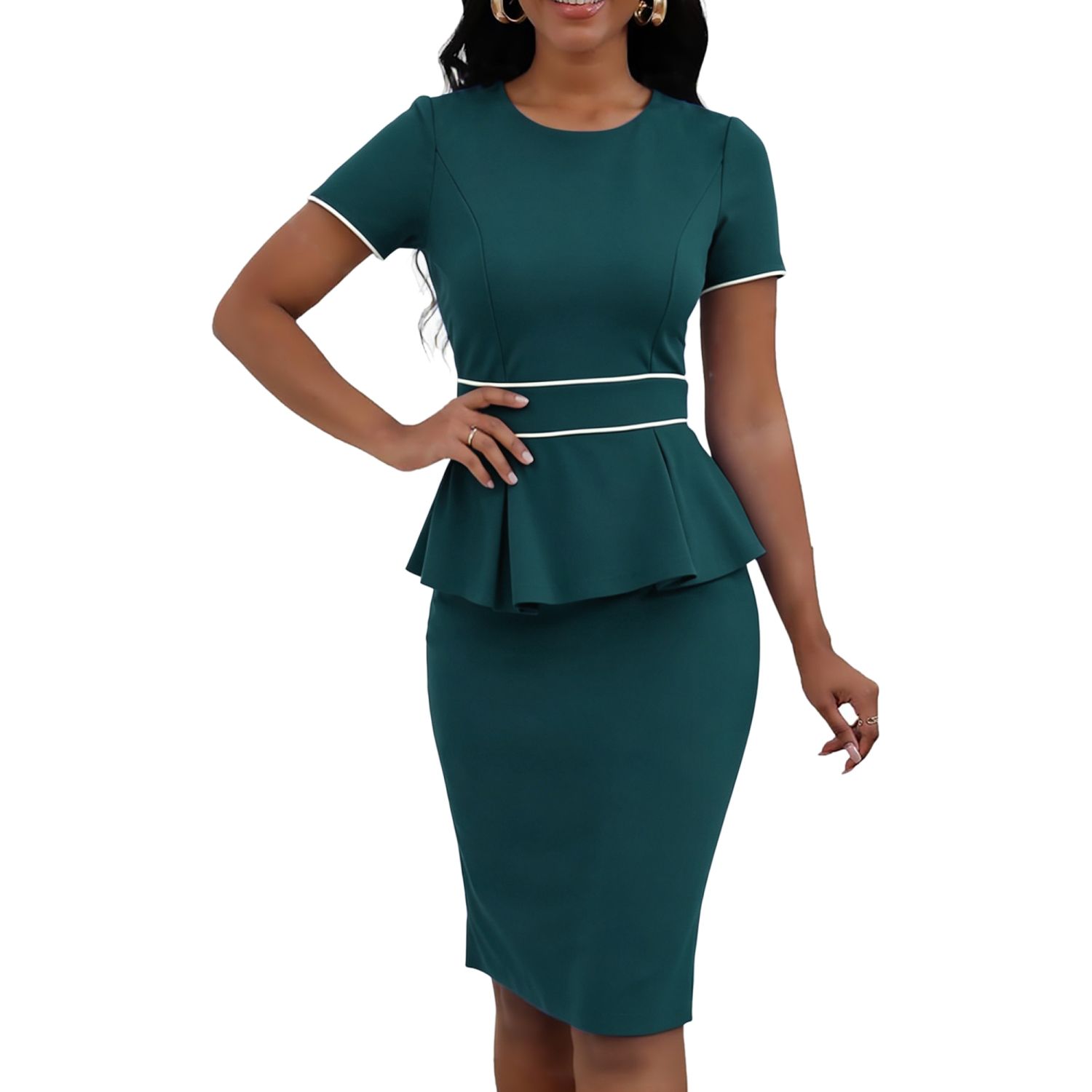 kohls peplum dress Women's Bodycon Pencil Dress Round Neck 3/4 Sleeve Peplum Wear to Work  Office Sheath Dress