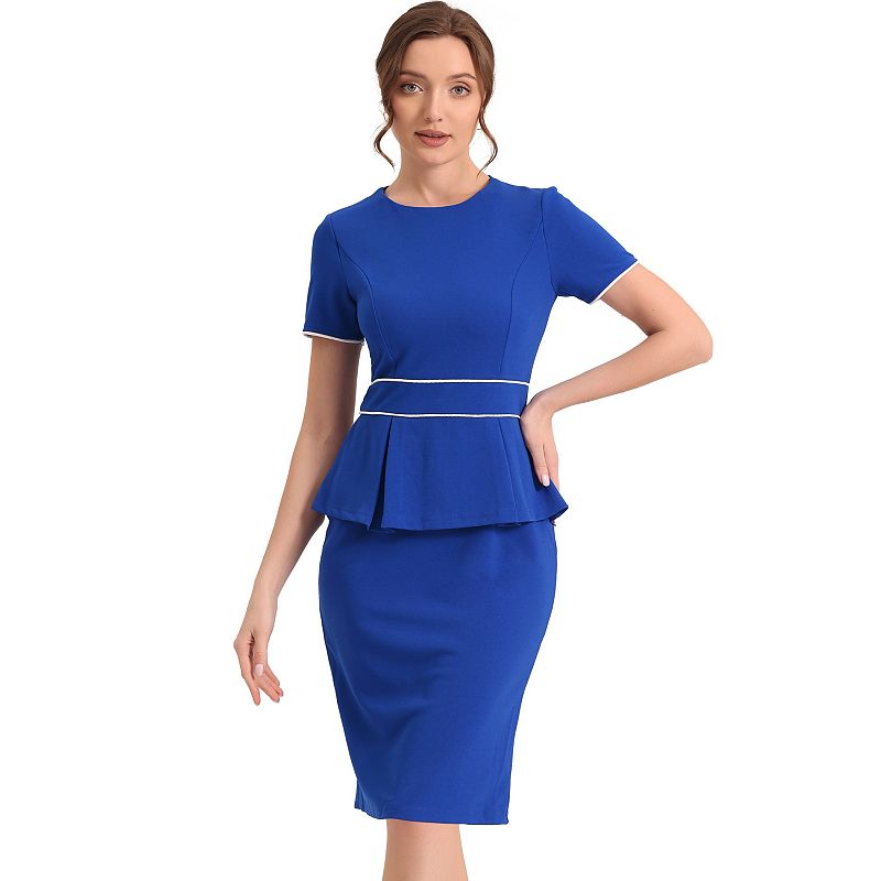 Women's Bodycon Pencil Dress Round Neck 3/4 Sleeve Peplum Wear to Work  Office Sheath Dress