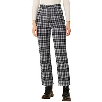 Women's Casual Plaid Pants Elastic High Waist Work Trousers