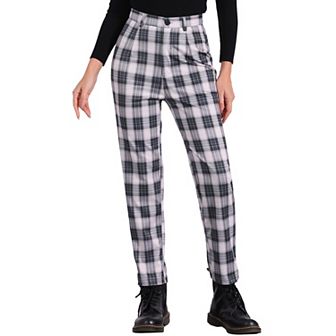 Women's Casual Plaid Pants Elastic High Waist Work Trousers
