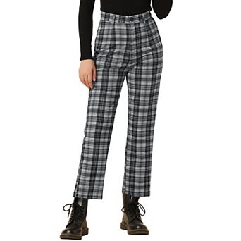 Women's Casual Plaid Pants Elastic High Waist Work Trousers
