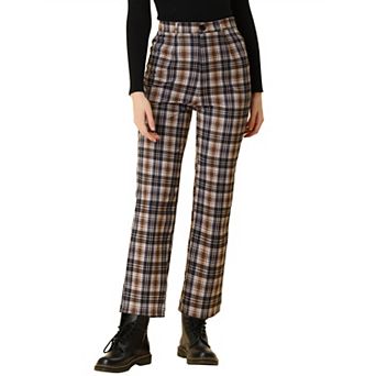 Women's Casual Plaid Pants Elastic High Waist Work Trousers