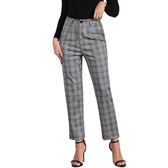 Women's Casual Plaid Pants Elastic High Waist Work Trousers