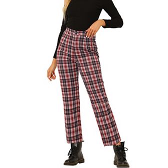 Women's Casual Plaid Pants Elastic High Waist Work Trousers