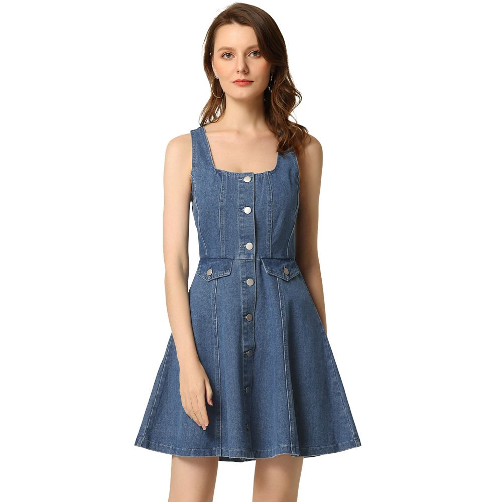 Button down sleeveless denim dress