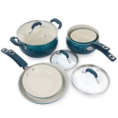 Oster Cocina Corbett 8 Piece Nonstick Aluminum Cookware Set in Teal