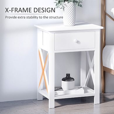 Freestanding Paulownia Wood End Table With 1 Drawer X Bar Frame White
