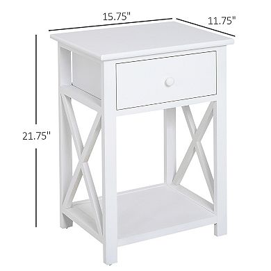 Freestanding Paulownia Wood End Table With 1 Drawer X Bar Frame White