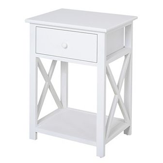 Freestanding Paulownia Wood End Table With 1 Drawer X Bar Frame White