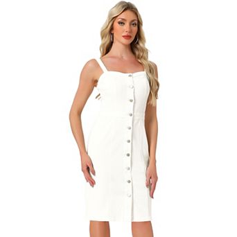 Button Down Denim Dress for Women's Sleeveless Sweetheart Neck Jean Dresses