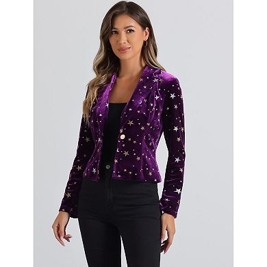 Women's Velvet Notched Lapel Long Sleeve Button Work Blazer