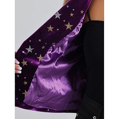 Women's Velvet Notched Lapel Long Sleeve Button Work Blazer