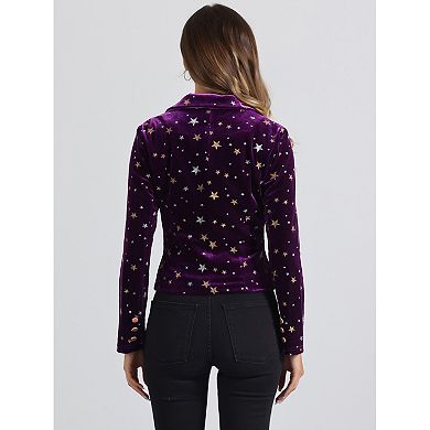 Women's Velvet Notched Lapel Long Sleeve Button Work Blazer
