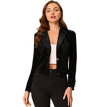 Women's Velvet Notched Lapel Long Sleeve Button Work Blazer