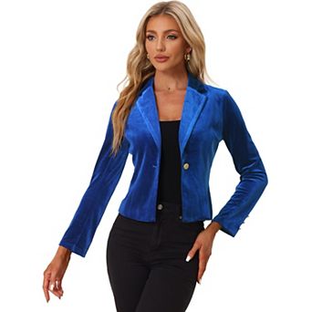 Women's Velvet Notched Lapel Long Sleeve Button Work Blazer