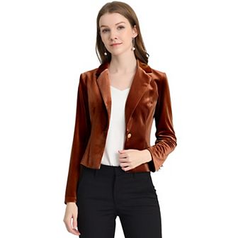 Women's Velvet Notched Lapel Long Sleeve Button Work Blazer
