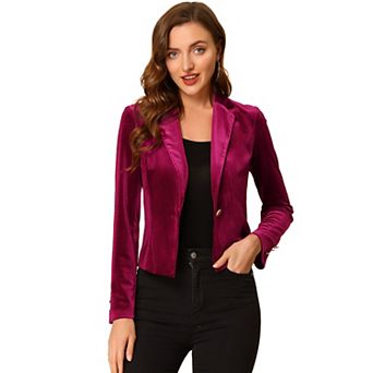Women's Velvet Notched Lapel Long Sleeve Button Work Blazer