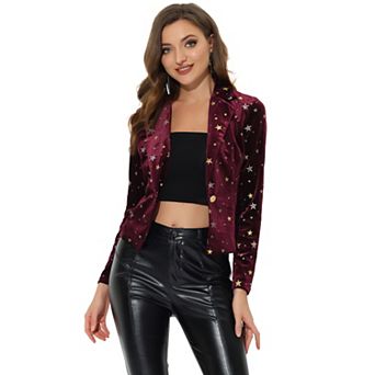 Women's Velvet Notched Lapel Long Sleeve Button Work Blazer