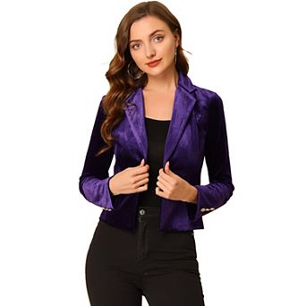 Women's Velvet Notched Lapel Long Sleeve Button Work Blazer