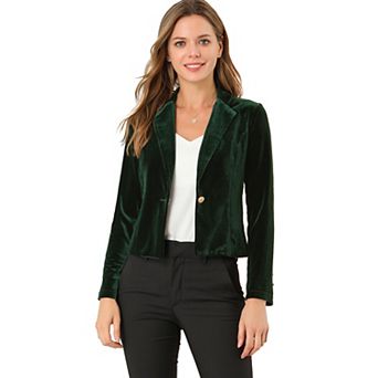 Women's Velvet Notched Lapel Long Sleeve Button Work Blazer