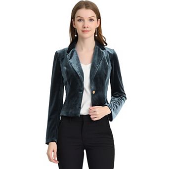 Women's Velvet Notched Lapel Long Sleeve Button Work Blazer
