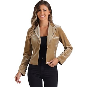 Women's Velvet Notched Lapel Long Sleeve Button Work Blazer