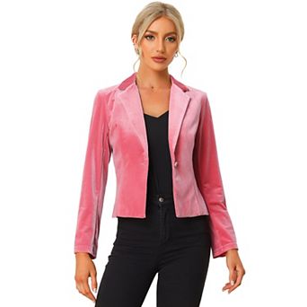 Women's Velvet Notched Lapel Long Sleeve Button Work Blazer