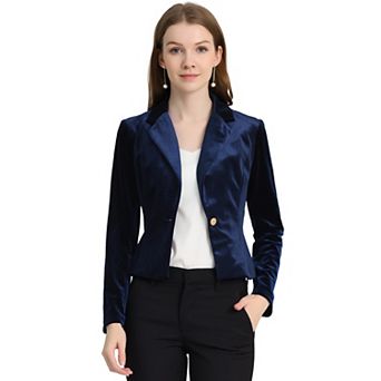Women's Velvet Notched Lapel Long Sleeve Button Work Blazer