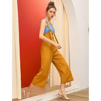 Women's Button Front High Waist Belted Straight Fit Overall Jumpsuit