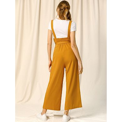 Women's Button Front High Waist Belted Straight Fit Overall Jumpsuit