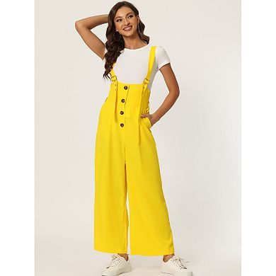 Women's Button Front High Waist Belted Straight Fit Overall Jumpsuit