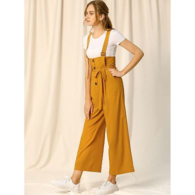 Women's Button Front High Waist Belted Straight Fit Overall Jumpsuit