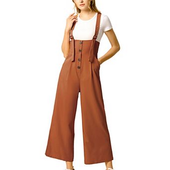 Women's Button Front High Waist Belted Straight Fit Overall Jumpsuit