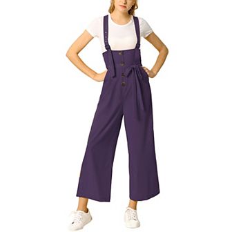 Women's Button Front High Waist Belted Straight Fit Overall Jumpsuit