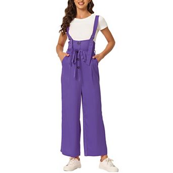 Women's Button Front High Waist Belted Straight Fit Overall Jumpsuit