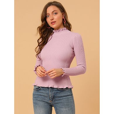 Women's Classic Fit Long Sleeves Ruffle Mock Neck Sweater