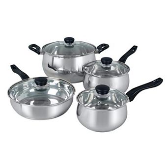 Oster Cocina Rametto 8 pc Stainless Steel Kitchen Cookware Set with Glass Lids